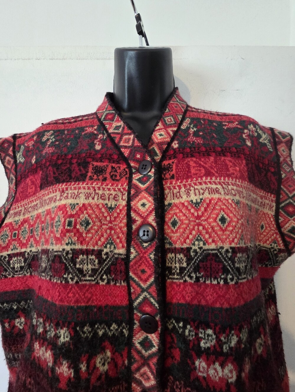 Olsen Red Patterned Button-Front Sweater Vest - Picture 2 of 8